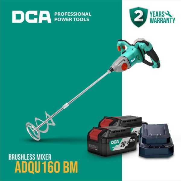 DCA ADQU160BM BRUSHLESS MIXER 20VOLT (2X BATT 4.0AH, 1X CHARGER)